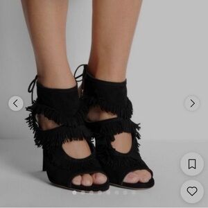 Aquazzura “Sexy Thing” black suede fringe Sandals- EU 40 US 9